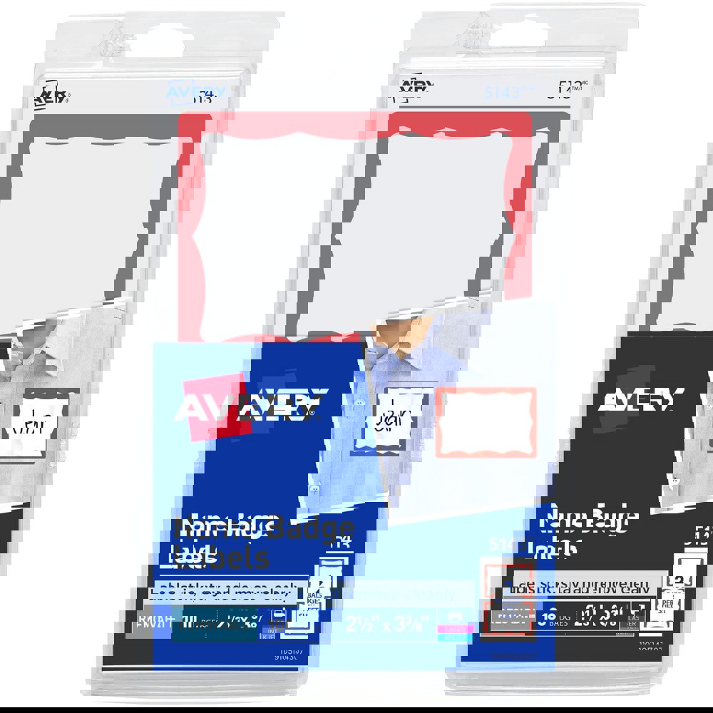 Printable Adhesive Name Badges, 3.38 X 2.33, Red Border, 100/pack